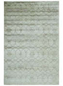 Silver, Olive and Gray Traditional Ikat Design 6x9 Hand loom Bamboo Silk Area Rug