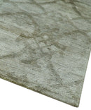 Silver, Olive and Gray Traditional Ikat Design 6x9 Hand loom Bamboo Silk Area Rug