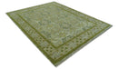 Silver, Olive and Green Traditional Floral motifs design 8x10 wool area rug