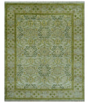 Silver, Olive and Green Traditional Floral motifs design 8x10 wool area rug