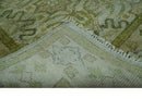 Silver, Olive and Green Traditional Floral motifs design 8x10 wool area rug