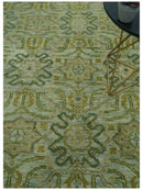 Silver, Olive and Green Traditional Floral motifs design 8x10 wool area rug