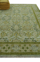 Silver, Olive and Green Traditional Floral motifs design 8x10 wool area rug