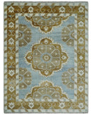 Silver, Olive and Ivory Traditional Medallion Large Floral Design Hand knotted 9x12 wool Rug