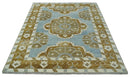 Silver, Olive and Ivory Traditional Medallion Large Floral Design Hand knotted 9x12 wool Rug
