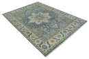 Silver, Teal and Taupe Hand knotted Traditional Heriz Serapi 9x12 Wool Area Rug