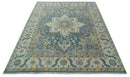 Silver, Teal and Taupe Hand knotted Traditional Heriz Serapi 9x12 Wool Area Rug