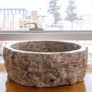 Silver Travertine Rustic Stone Hand Chiseled Honed Interior Vessel Sink 16 x 6