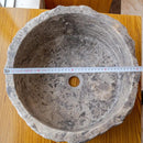 Silver Travertine Rustic Stone Hand Chiseled Honed Interior Vessel Sink 16 x 6