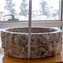 Silver Travertine Rustic Stone Hand Chiseled Honed Interior Vessel Sink 16 x 6