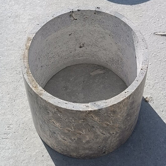 Silver Travertine Vein-cut Round Honed 2" Tabletop Coffee Table (D)36" (H)16" base column view
