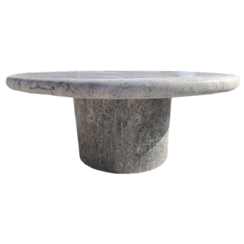 Silver Travertine Vein-cut Round Honed 2" Tabletop Coffee Table (D)36" (H)16" side view