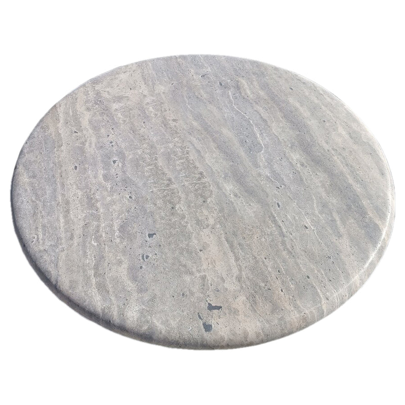 Silver Travertine Vein-cut Round Honed 2" Tabletop Coffee Table (D)36" (H)16" top view
