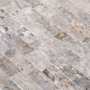 Silver 4"xFree Length Split-face Natural Travertine Wall Tile - Belair Collection angle closeup view