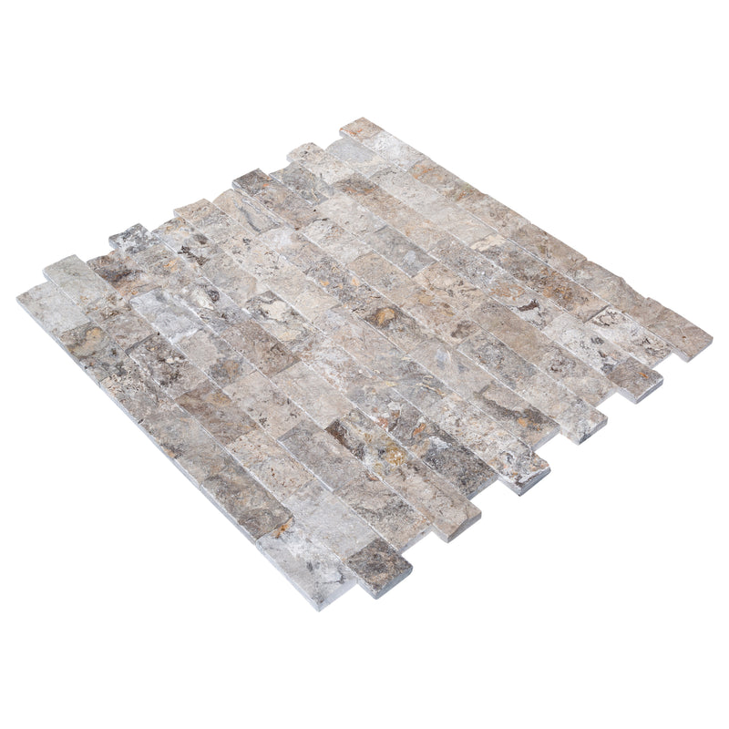 Silver 4"xFree Length Split-face Natural Travertine Wall Tile - Belair Collection angle view