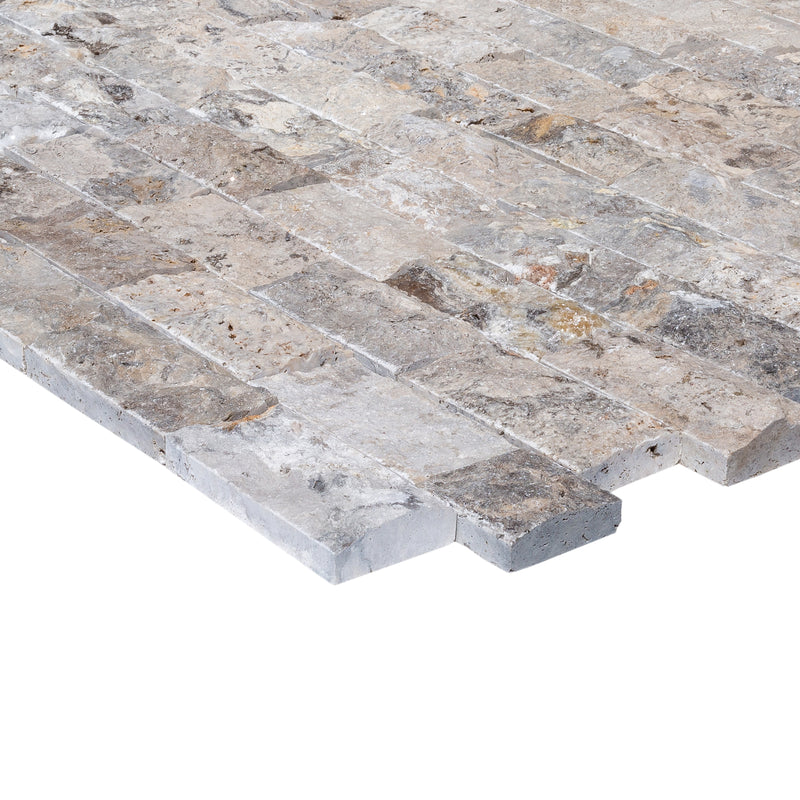 Silver 4"xFree Length Split-face Natural Travertine Wall Tile - Belair Collection profile view