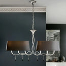 Silver twisted metal island chandelier with dark brown dining room shades