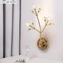 Simple gold crystal flowers wall sconce bedroom branch light fixture