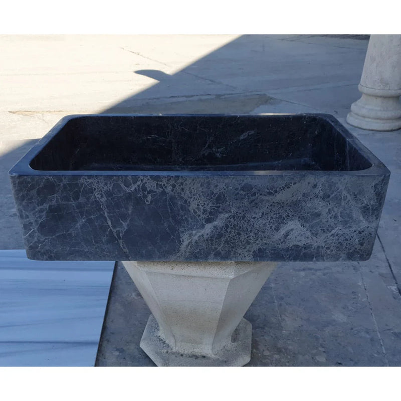 Natural Stone Sirius Black Marble Rectangular Above Vanity Bathroom Sink Polished side view