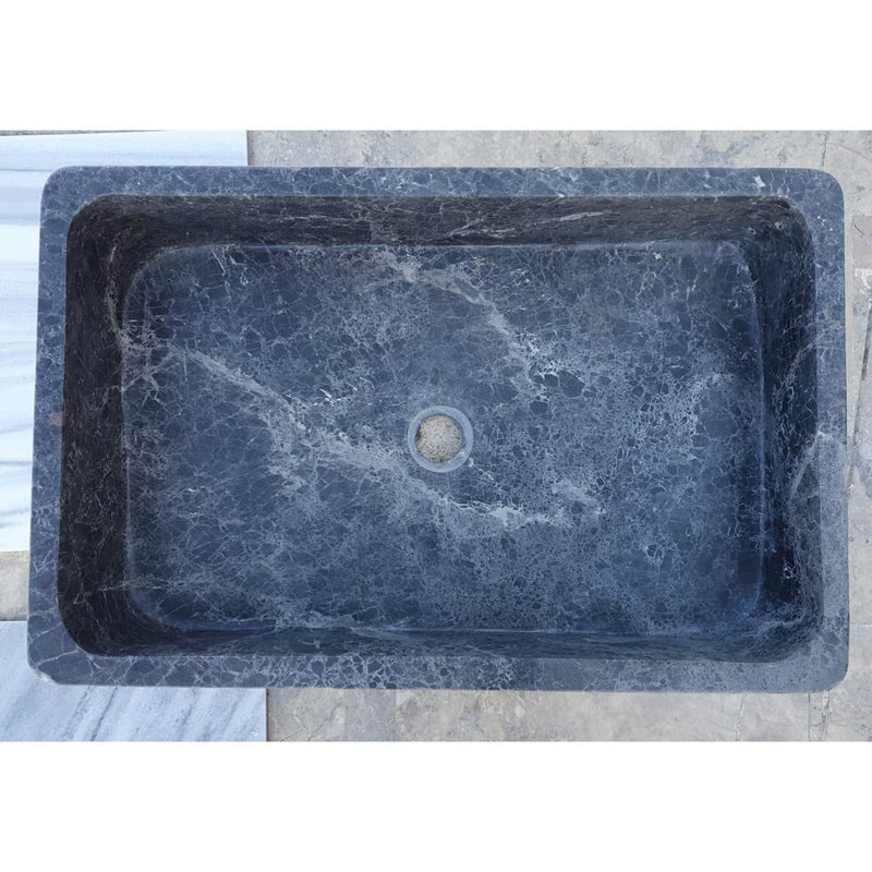 Natural Stone Sirius Black Marble Rectangular Above Vanity Bathroom Sink Polished top view