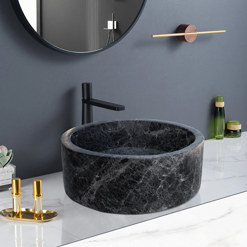 Natural Stone Sirius Black Marble Above Vanity Bathroom Sink Polished bathroom view