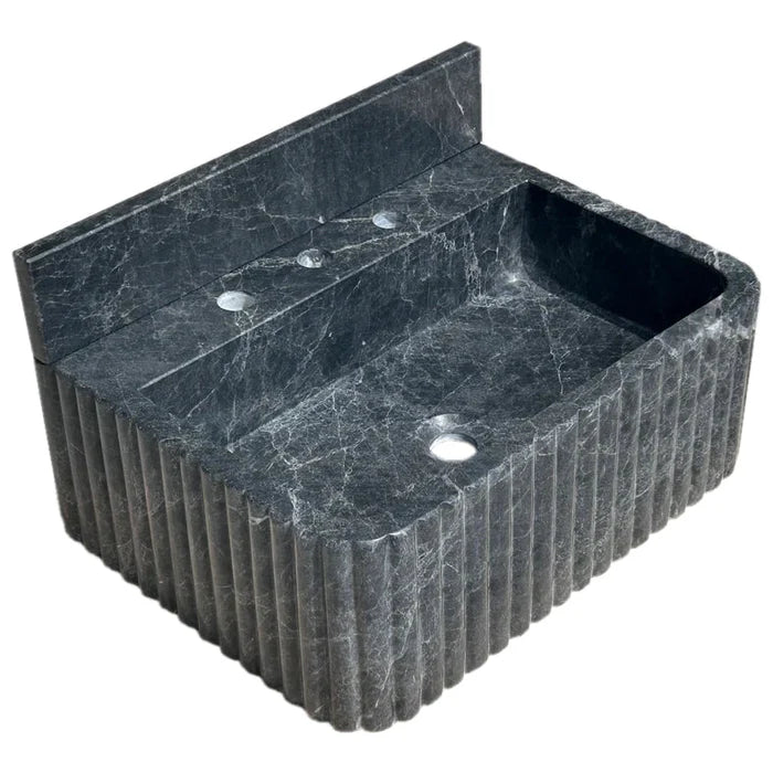 Sirius Black Marble Wall-mount Bathroom Sink Ribbed with 4" Backsplash (W)16" (L)20" (H)8" angle view