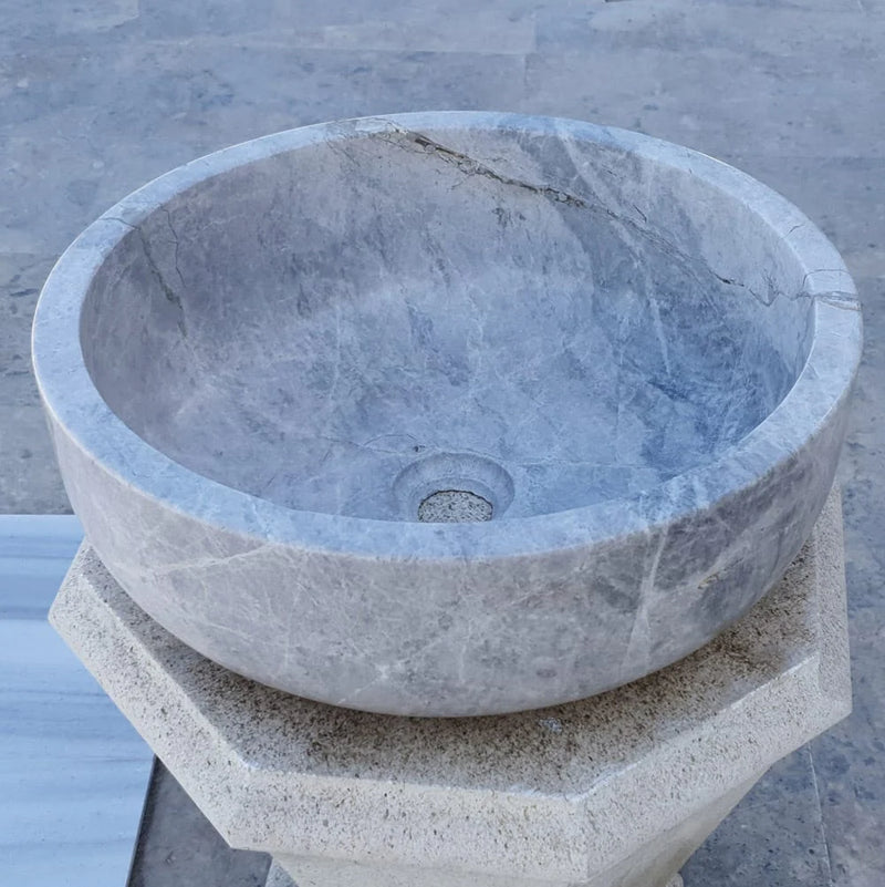 Natural Stone Sirius Silver Marble Above Vanity Bathroom Vessel Sink (D)16" (H)6" angle view