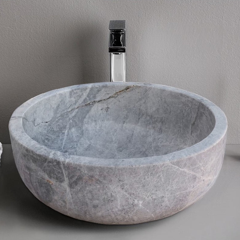 Natural Stone Sirius Silver Marble Above Vanity Bathroom Vessel Sink (D)16" (H)6" bathroom view