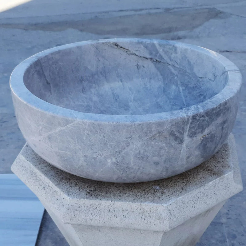 Natural Stone Sirius Silver Marble Above Vanity Bathroom Vessel Sink (D)16" (H)6" front view