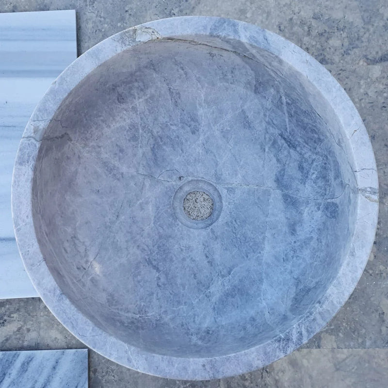 Natural Stone Sirius Silver Marble Above Vanity Bathroom Vessel Sink (D)16" (H)6" top view