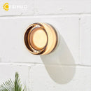 Sleek gold round wall sconce glass light bathroom soap dish