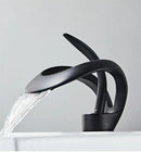 Sleek matte black brass waterfall basin faucet for bathroom