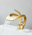 Sleek matte black brass waterfall basin faucet for bathroom
