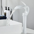 Sleek matte black brass waterfall basin faucet for bathroom