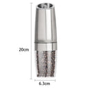 Sleek silver electric pepper and salt grinder set for kitchen