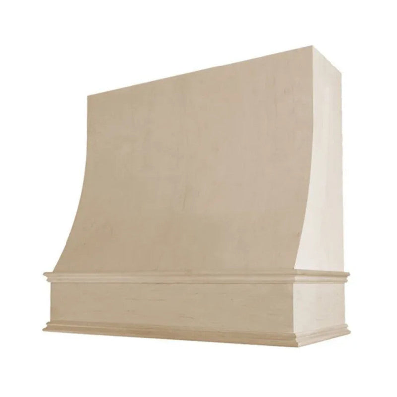 Unfinished Wood Range Hood With Sloped Front and Decorative Trim - 30", 36", 42", 48", 54" and 60" Widths Available