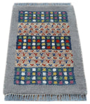 Small 1.5x2 Gray, Blue and Camel Wool Hand Knotted traditional Vintage Antique Southwestern Tribal Gabbeh | TRDCP566152