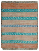 Small 1.5x2 Peach and Blue Wool Hand Knotted traditional Persian Vintage Antique Southwestern Gabbeh Rug| TRDCP347152