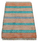 Small 1.5x2 Peach and Blue Wool Hand Knotted traditional Persian Vintage Antique Southwestern Gabbeh Rug| TRDCP347152