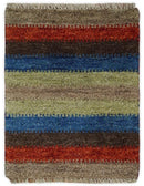 Small 1.5x2 Red, Blue and Green Wool Hand Knotted traditional Persian Vintage Antique Southwestern Gabbeh Rug| TRDCP307152