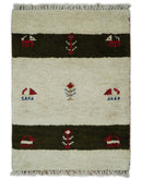 Small 1.5x2 White and Brown Wool Hand Knotted traditional Vintage Antique Southwestern Tribal Gabbeh | TRDCP356152