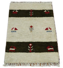 Small 1.5x2 White and Brown Wool Hand Knotted traditional Vintage Antique Southwestern Tribal Gabbeh | TRDCP356152
