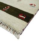 Small 1.5x2 White and Brown Wool Hand Knotted traditional Vintage Antique Southwestern Tribal Gabbeh | TRDCP356152