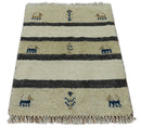 Small 1.5x2 White and Gray Wool Hand Knotted traditional Vintage Antique Southwestern Tribal Gabbeh | TRDCP357152