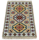 Small 2x3 Gray and Camel Wool Hand Knotted traditional Persian Vintage Antique Southwestern Kazak | TRDCP28123