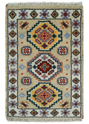 Small 2x3 Gray and Camel Wool Hand Knotted traditional Persian Vintage Antique Southwestern Kazak | TRDCP28123