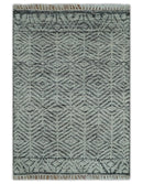 Small 2x3 Hand Knotted Ivory and Charcoal Tribal Design Wool Rug