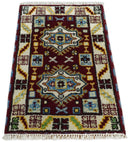 Small 2x3 Red and Beige Wool Hand Knotted traditional Persian Vintage Antique Southwestern Kazak | TRDCP20223