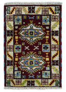 Small 2x3 Red and Beige Wool Hand Knotted traditional Persian Vintage Antique Southwestern Kazak | TRDCP20223