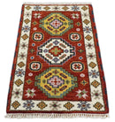 Small 2x3 Red and Ivory Wool Hand Knotted traditional Persian Vintage Antique Southwestern Kazak | TRDCP18323